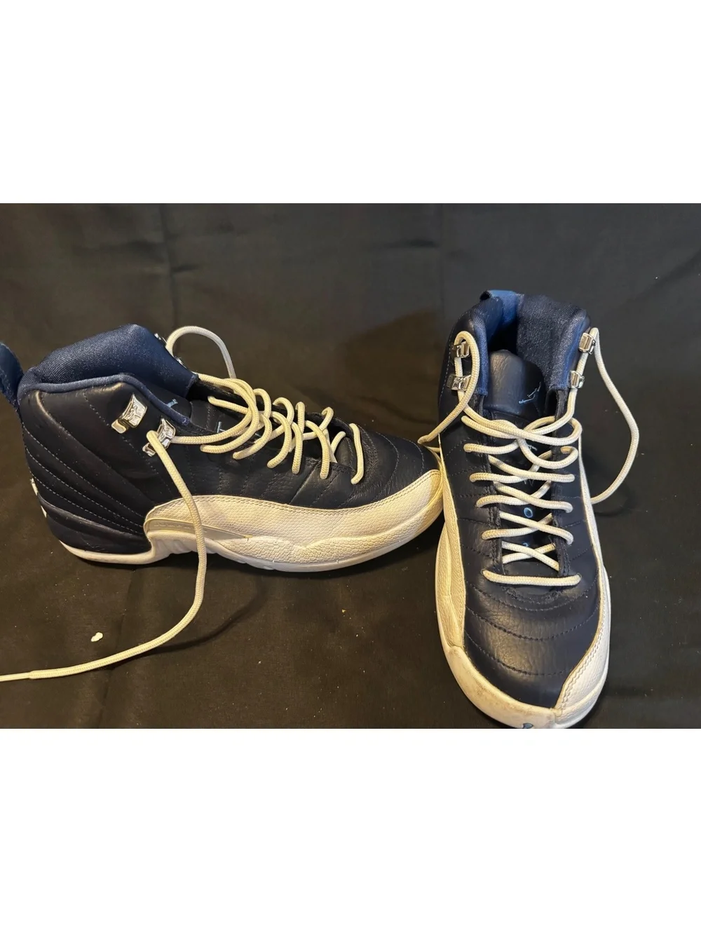 Jordan 12 Retro Navy Blue and White Basketball Shoes Size 5Y